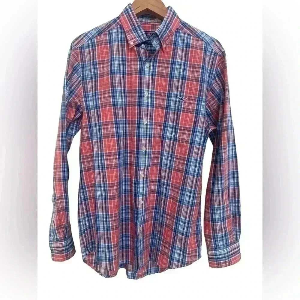 Vineyard Vines Red and Blue Plaid Casual Button Down Shirt